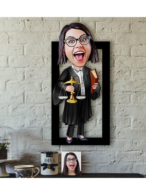 BK Kişiye Özel Bayan Avukat Karikatürlü 3D Ahşap Tablo-1