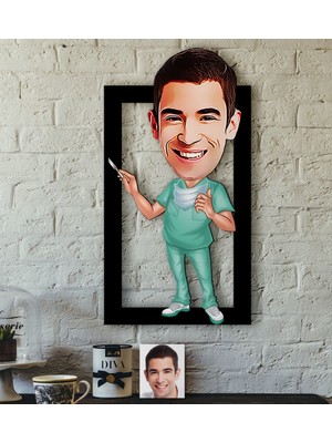 BK Kişiye Özel Bay Cerrah Karikatürlü 3D Ahşap Tablo-1