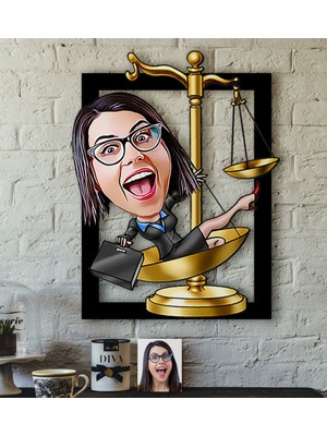 BK Kişiye Özel Bayan Avukat Karikatürlü 3D Ahşap Tablo-4