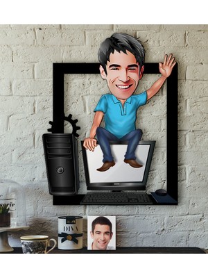 BK Kişiye Özel Bay Bilgisayar Mühendisi Karikatürlü 3D Ahşap Tablo
