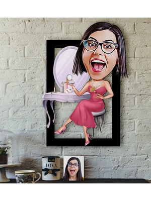 BK Kişiye Özel Bayan Karikatürlü 3D Ahşap Tablo-23