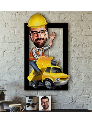BK Kişiye Özel Bay Yol Mühendisi Karikatürlü 3D Ahşap Tablo-1
