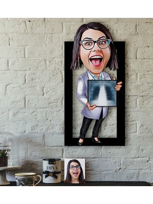 BK Kişiye Özel Bayan Radyolojist Karikatürlü 3D Ahşap Tablo-1