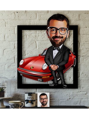 BK Kişiye Özel Bay Patron Karikatürlü 3D Ahşap Tablo-1