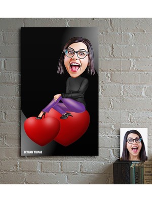 BK Kişiye Özel Bayan Aşık Karikatür Ahşap Tablo - 1