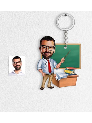 BK Kişiye Özel Bay Öğretmen Karikatür Anahtarlık - 1