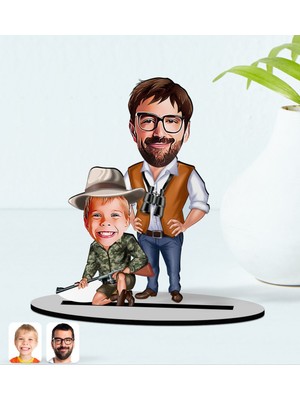 BK Kişiye Özel Baba Oğul Karikatürlü Ahşap Biblo Model-1