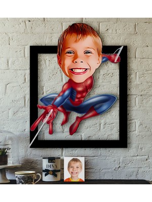 BK Kişiye Özel Çocuk Örümcek Adam Karikatürlü 3D Ahşap Tablo-1