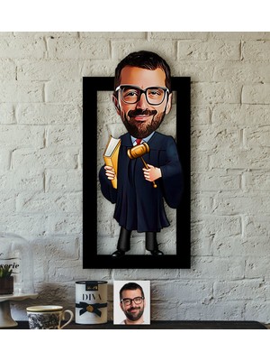BK Kişiye Özel Bay Hakim Karikatürlü 3D Ahşap Tablo-1