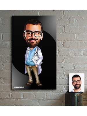 BK Kişiye Özel Bay Başhekim Karikatür Ahşap Tablo - 1