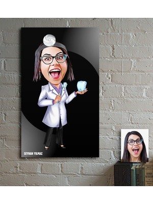 BK Kişiye Özel Bayan Diş Hekimi Karikatür Ahşap Tablo - 3