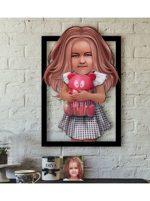 BK Kişiye Özel Kız Çocuk Illüstrasyon Tasarımlı 3D Ahşap Tablo-1