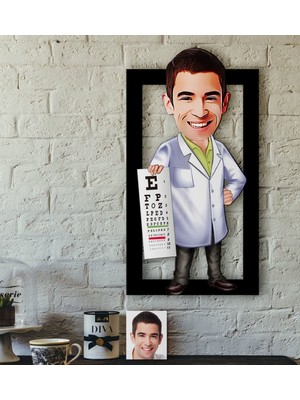BK Kişiye Özel Bay Göz Doktoru Karikatürlü 3D Ahşap Tablo