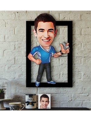 BK Kişiye Özel Bay Antrenör Karikatürlü 3D Ahşap Tablo-1