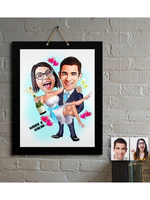 BK Kişiye Özel Evleniyoruz Karikatür Ahşap Tablo - 4