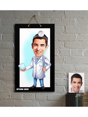 BK Kişiye Özel Bay Diş Hekimi Karikatür Ahşap Tablo - 3