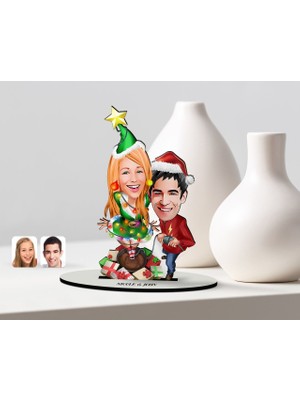 BK Kişiye Özel Yeni Yıl Sevgili Karikatürlü Ahşap Biblo Model-1