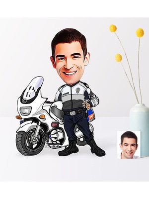 BK Kişiye Özel Bay Yunus Polis Karikatür Ahşap Biblo - 1