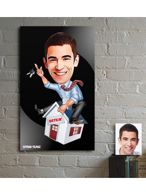 BK Kişiye Özel Bay Gayrimenkul Danışmanı Karikatür Ahşap Tablo - 1