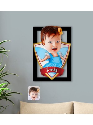 BK Kişiye Özel Isimli Kız Çocuk Peri Karikatürlü 3D Ahşap Tablo-1