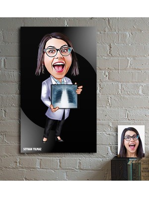 BK Kişiye Özel Bayan Radyolojist Karikatür Ahşap Tablo - 1