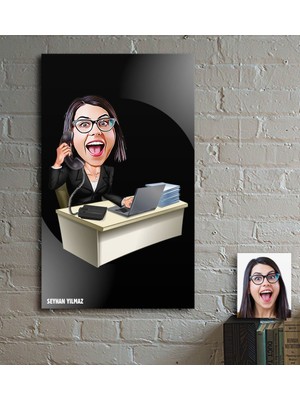 BK Kişiye Özel Bayan Ceo Karikatür Ahşap Tablo - 1