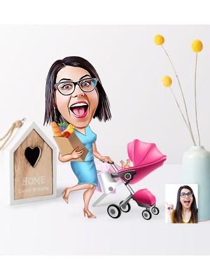 BK Kişiye Özel Ev Hanımı Karikatür Ahşap Biblo - 1