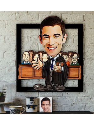 BK Kişiye Özel Bay Avukat Karikatürlü 3D Ahşap Tablo-2