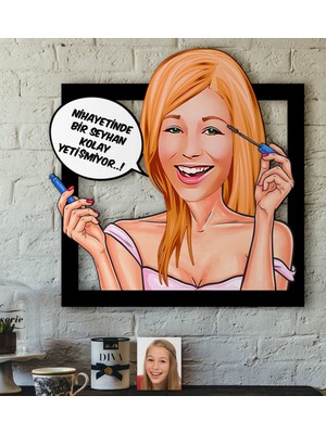 BK Kişiye Özel Bayan Kolay Yetişmiyor Karikatürlü 3D Ahşap Tablo-7
