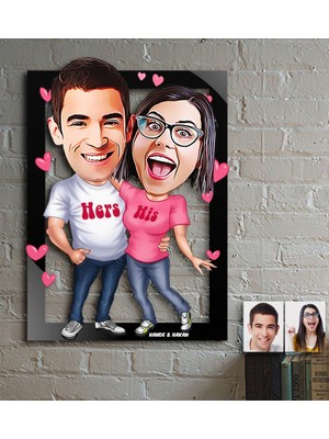 BK Kişiye Özel Sevgililer Karikatür Ahşap Tablo - 5