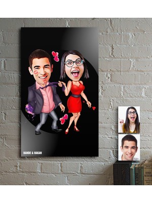 BK Kişiye Özel Sevgililer Karikatür Ahşap Tablo - 4
