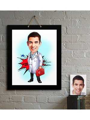 BK Kişiye Özel Bay Acil Tıp Teknisyeni Karikatür Ahşap Tablo - 1