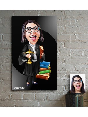 BK Kişiye Özel Bayan Avukat Karikatür Ahşap Tablo - 2