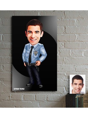 BK Kişiye Özel Bay Polis Karikatür Ahşap Tablo - 1