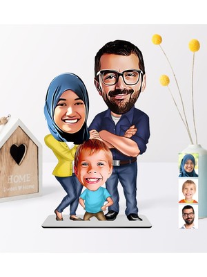 BK Kişiye Özel Aile Karikatürlü Ahşap Biblo - 1