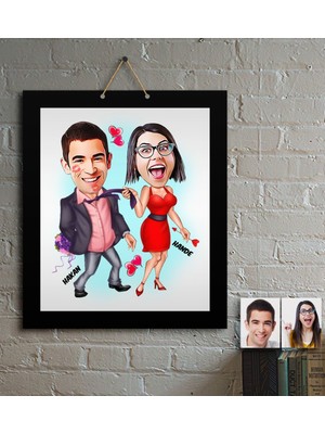 BK Kişiye Özel Sevgililer Karikatür Ahşap Tablo - 4