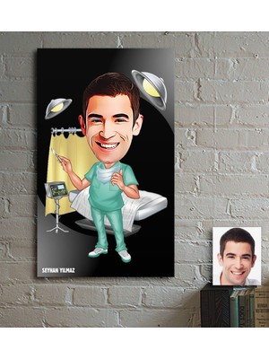 BK Kişiye Özel Bay Cerrah Karikatür Ahşap Tablo - 1