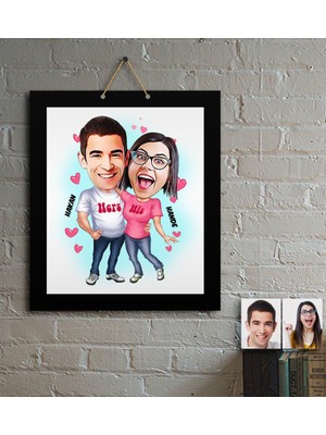 BK Kişiye Özel Sevgililer Karikatür Ahşap Tablo - 5