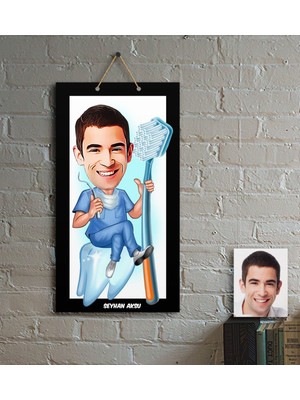 BK Kişiye Özel Bay Diş Hekimi Karikatür Ahşap Tablo - 2