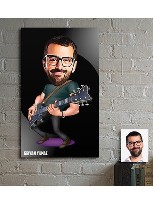 BK Kişiye Özel Bay Gitarist Karikatür Ahşap Tablo - 1