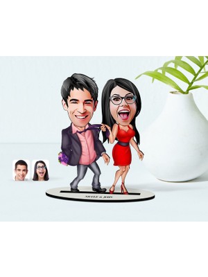 BK Kişiye Özel Sevgili Karikatürlü Ahşap Biblo Model-4