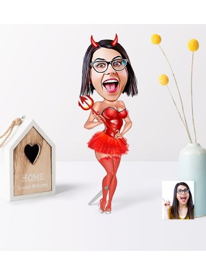 BK Kişiye Özel Şeytan Kız Karikatür Ahşap Biblo - 1