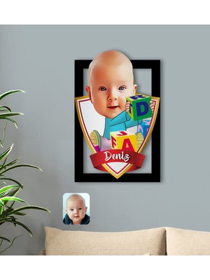 BK Kişiye Özel Isimli Bebek Karikatürlü 3D Ahşap Tablo-5