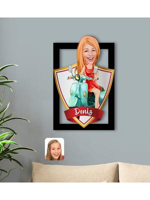 BK Kişiye Özel Isimli Kadın Karikatürlü 3D Ahşap Tablo-24