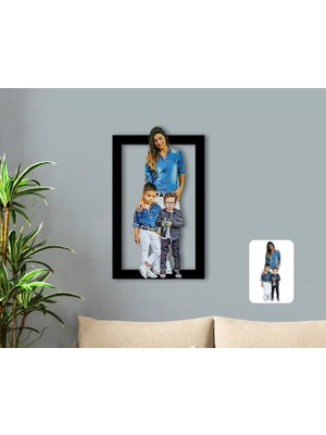 BK Kişiye Özel Tam Boy Anne ve Oğullar Karikatürlü 3D Ahşap Tablo-1