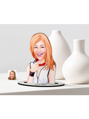 BK Kişiye Özel Kadın Karikatürlü Ahşap Biblo Model-35