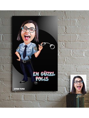 BK Kişiye Özel En Güzel Polis Karikatür Ahşap Tablo - 1