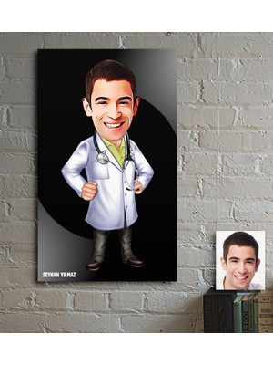 BK Kişiye Özel Bay Doktor Karikatür Ahşap Tablo - 4