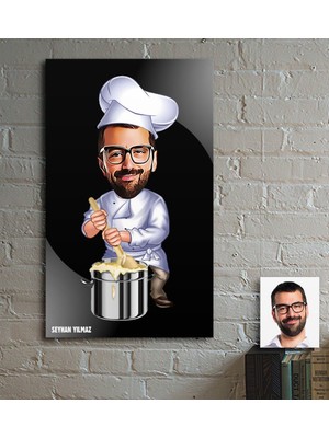 BK Kişiye Özel Aşçı Karikatür Ahşap Tablo - 1