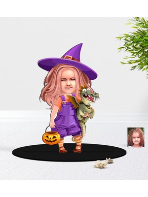 BK Kişiye Özel Küçük Cadı Karikatürlü 3D Ahşap Biblo-1